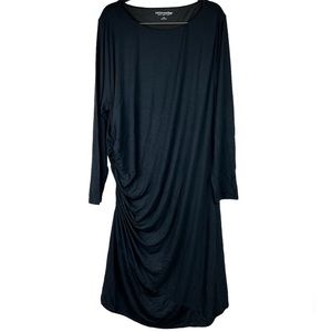 Soft Surroundings Women’s Darcy Gathered Black Midi Long Sleeve Dress Size 3X